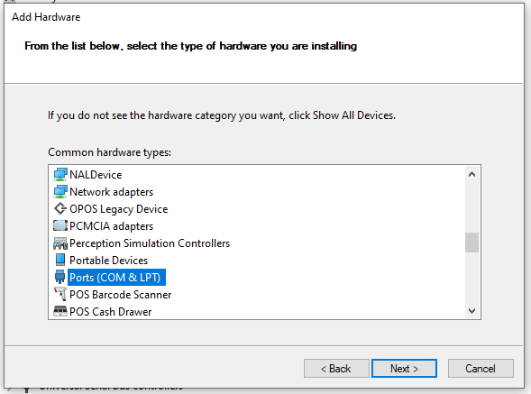 Select Ports COM LPT